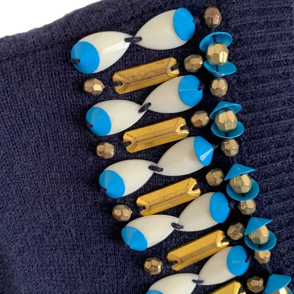 Talbots Navy Lambswool Blend Embellished Cardigan - Picture 8 of 8